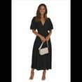 thumbnail image 2 of Vestido Midi Fluido de Corte A con Escote en V Profundo, Corta Abullonada, Cintura Alta Elástica y para Mujer Negro M, 2 of 9