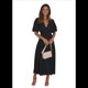 thumbnail image 2 of Vestido Midi Fluido de Corte A con Escote en V Profundo, Corta Abullonada, Cintura Alta Elástica y para Mujer Negro S, 2 of 9