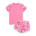 thumbnail image 3 of YONGHS Girls' Short Sleeve Rash Guard Sun Protection Two-Piece Swimwear Water Sport Bathing Suit Pink 9-10, 3 of 7