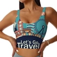 thumbnail image 3 of Goofa Let's go Travel Printed Sports Bras for Women, High Impact Running Bra Workout Crop Tank Tops Longline Sports Bra Push up-Large, 3 of 9