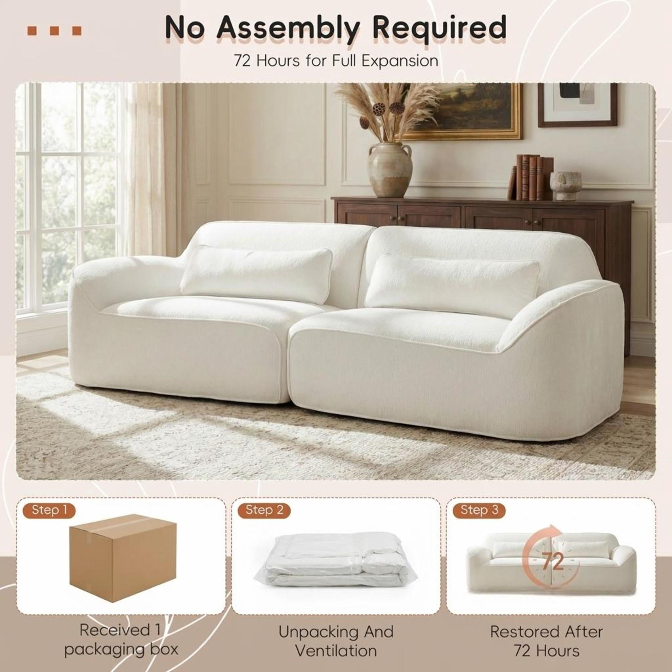 Christopher Knight Home 95" Modern Upholstered Curved Compressed Sectional Sofa with Pillows, Beige