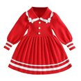 thumbnail image 7 of Long Sleeve Knitted Dresses Girls Princess Pleated Sweater Dress Ribbed Cute Fall Winter School Uniforms Red, Size 4 Y, 7 of 7