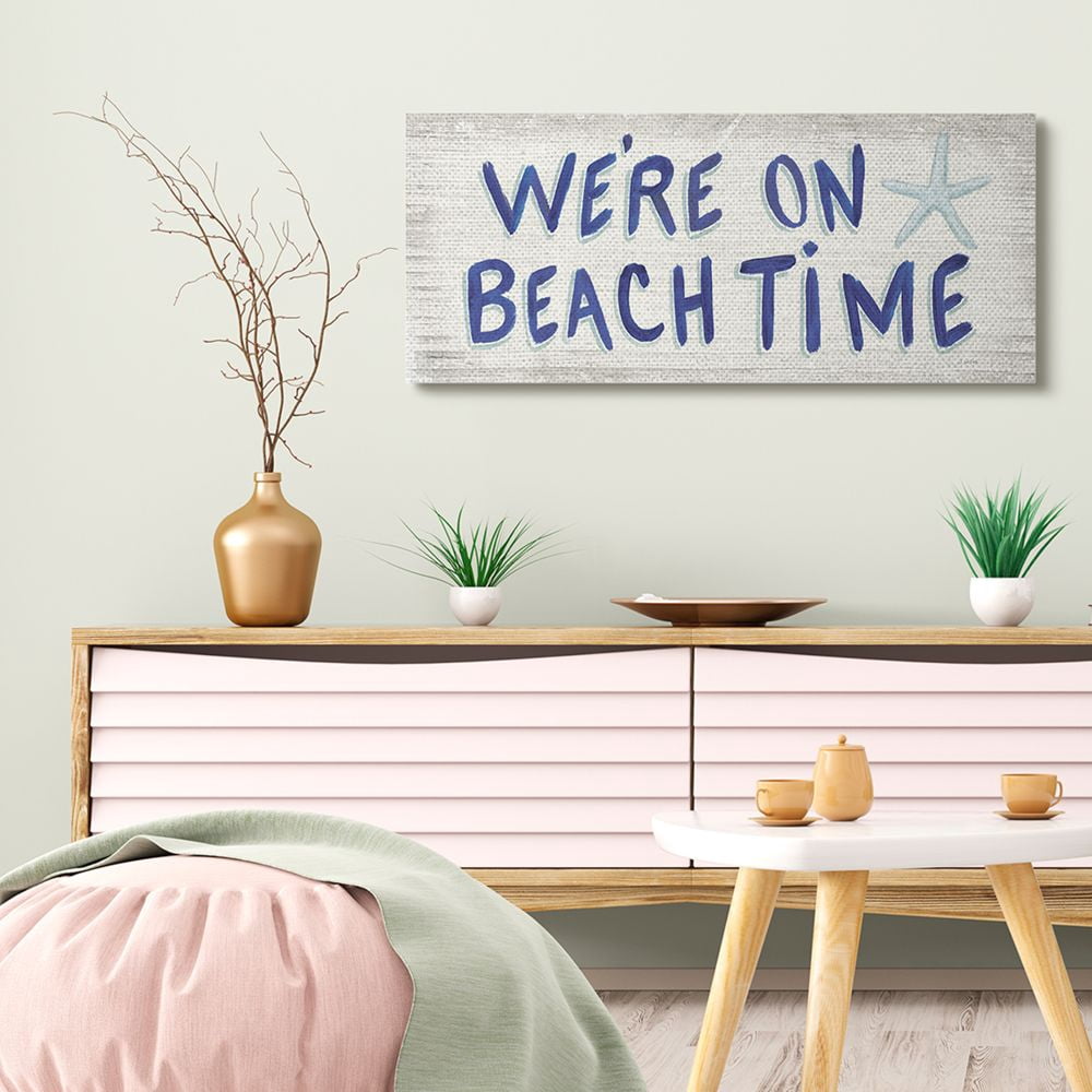 Stupell Industries We're on Beach Time Starfish Blue Word Design Canvas Wall Art Design by James Wiens, 17" x 40"