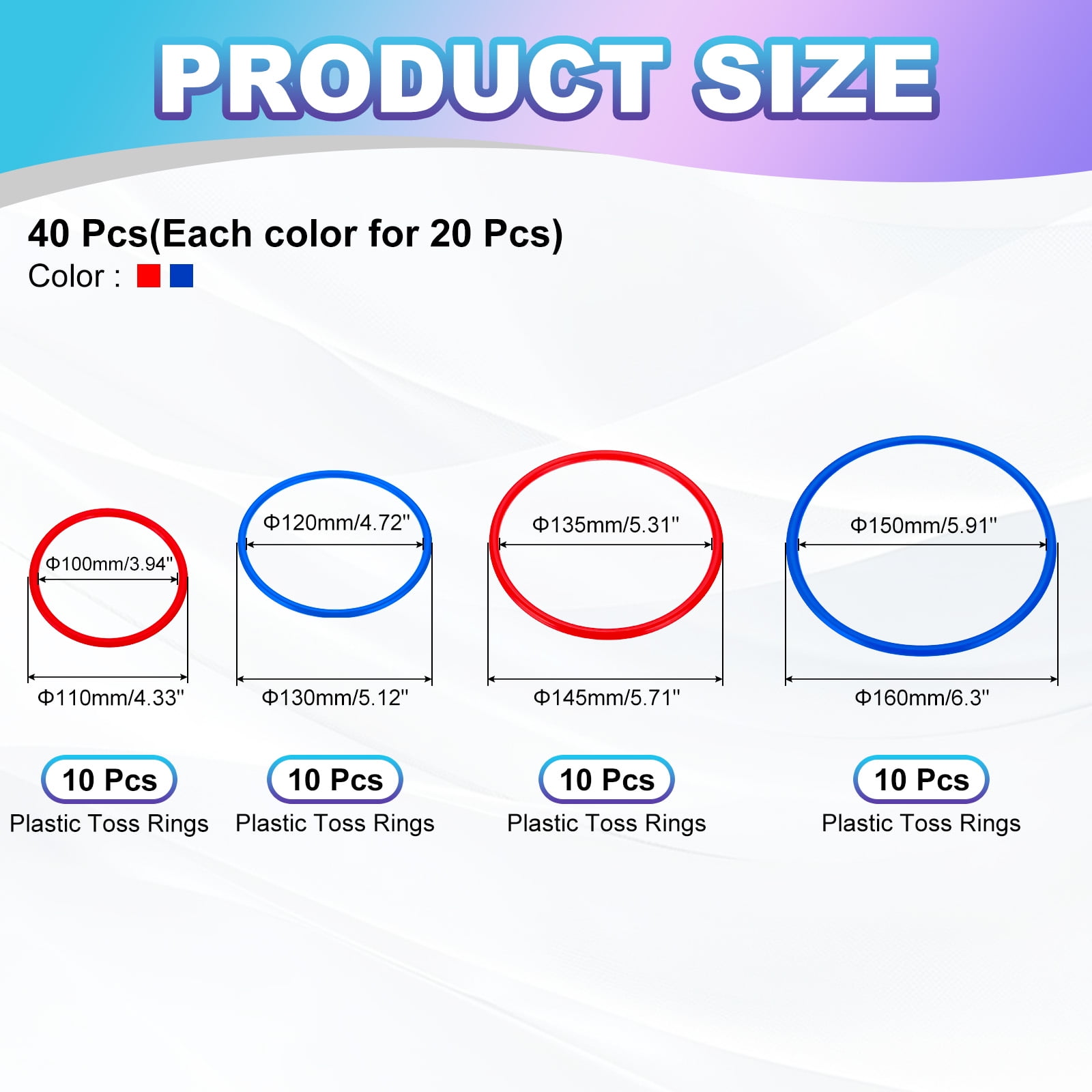 Uxcell Plastic Toss Ring 4 Sizes, 40 Pack Sports Rings Toss Game for Carnival Outdoor Games, Red/Blue