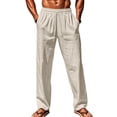 thumbnail image 2 of Dwellite Mens Cotton Linen Pants Summer Beach Pants Casual Loose Fit Elastic Waist Drawstring Pant with Pockets Beige L, 2 of 5