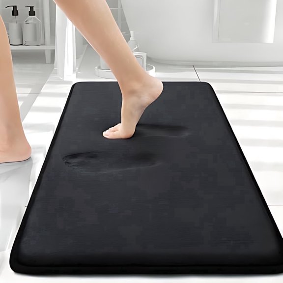 Memory Foam Bath Mat 30x20 Extra Soft and Absorbent Bathroom Mats Non Slip Washable Carpet for Floor Shower and Tub Black