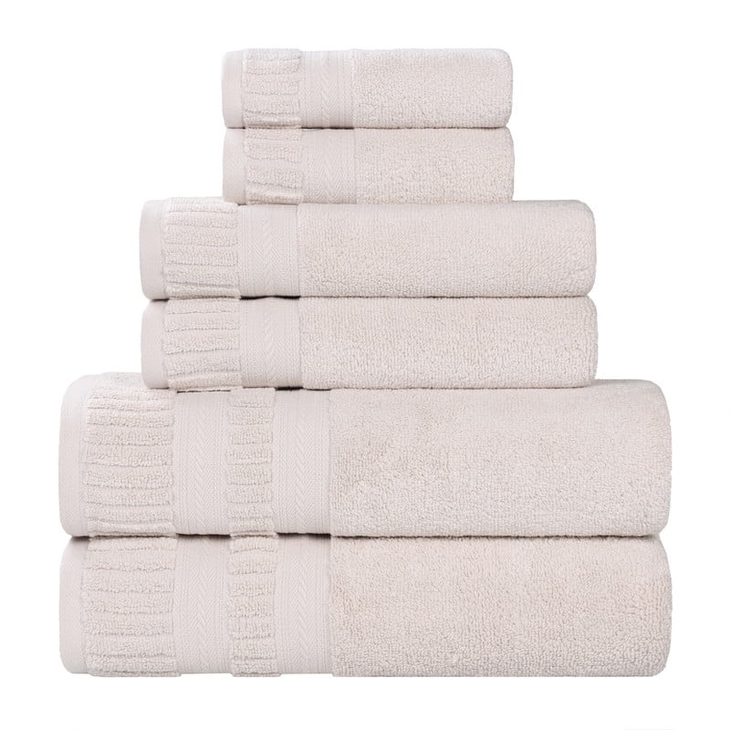 Superior Venice Ribbed Textured Border Zero Twist 6 Piece Towel Set, Silver