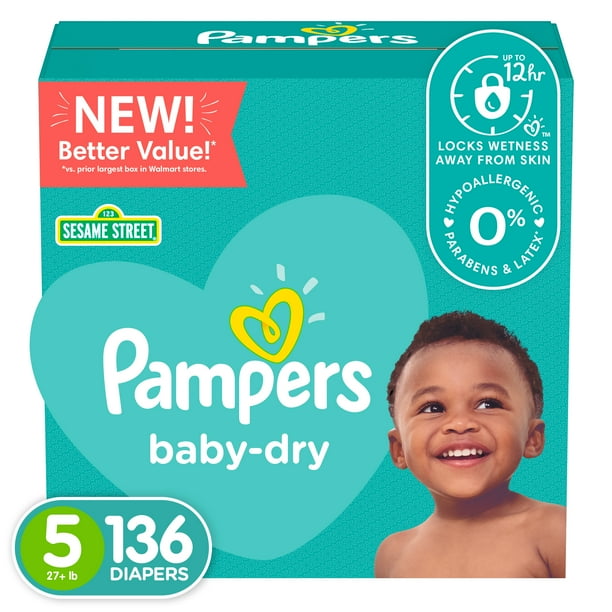 Pampers BabyDry Extra Protection Diapers, Size 5, 136 Count Walmart