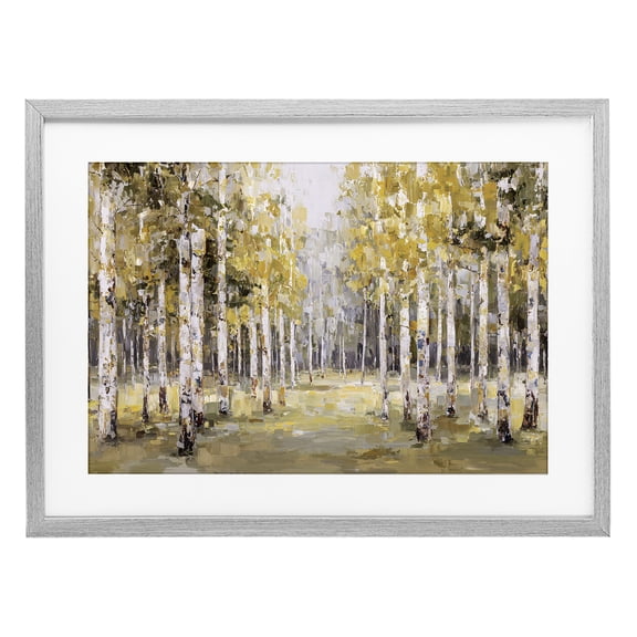 Stupell Industries Traditional Impressionist Birch Trees & Fall Leaves Gray Framed Print Under Glass, 20 x 14, by Jacky Ngan