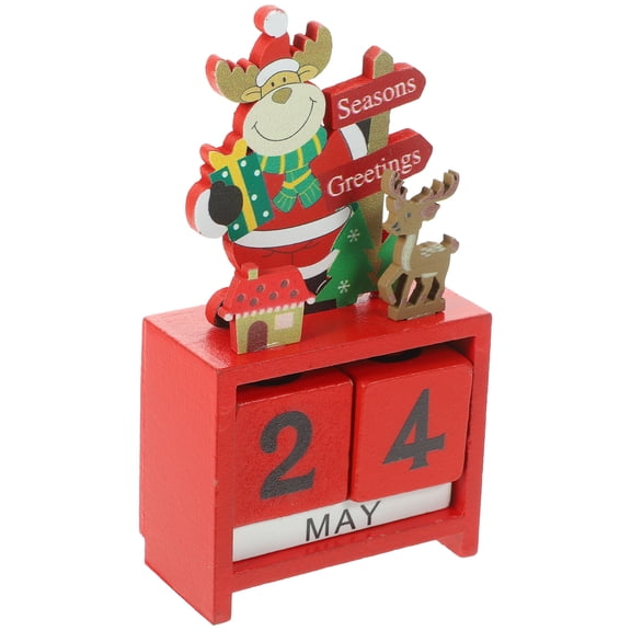 KAJNBN Wooden Christmas Blocks Calendar with Red Color for Decoration Creative Design and 12.5 x 4.5 x 3 inches