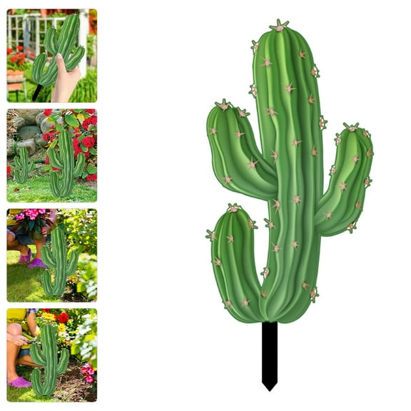 WHAMVOX Lawn Cactus-Shape Decor Acrylic Cactus Garden Stake Green Metal Ground Insert Decoration 1Pack 9.4x4.2in