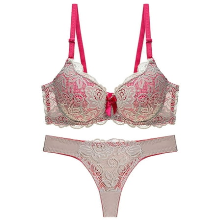 

Womens Thin Cup Lace Colorblock Bra Set Shaped Push Up Underwear Set Note Please Buy One Or Two Sizes Larger