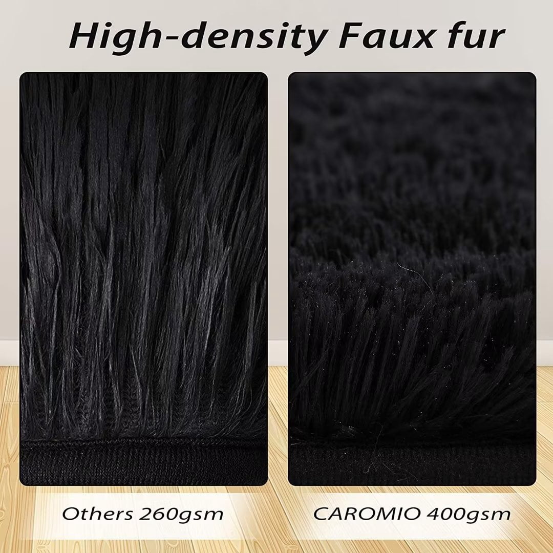 CAROMIO Shag Fuzzy Rug Solid Plush Shag Area Rugs Non-Skid Floor Carpet Playroom Area Rug for Kids Carpets, Black ,8'x10'