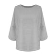thumbnail image 3 of 3/4 Length Sleeve Womens Tops Round Neck Casual Tunic Tops Pleated Shirts Dressy, 3 of 5