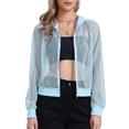 thumbnail image 1 of Chaqueta con puños acanalados INSPIRE CHIC para mujeres, sudadera, chaqueta bomber de malla, XS, azul claro, 1 of 6