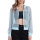 thumbnail image 1 of Chaqueta con puños acanalados INSPIRE CHIC para mujeres, sudadera, chaqueta bomber de malla, talla S, azul claro, 1 of 6