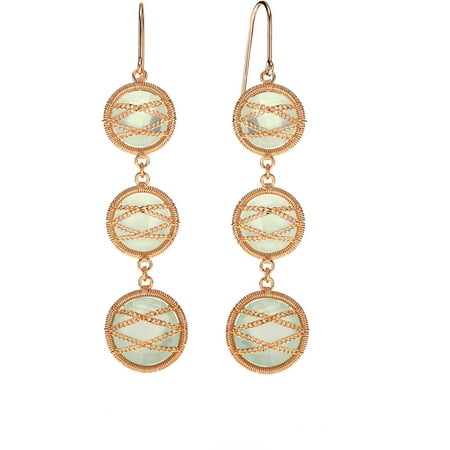 5th & Main Rose Gold over Sterling Silver Hand-Wrapped Triple Round Chalcedony Stone Earrings