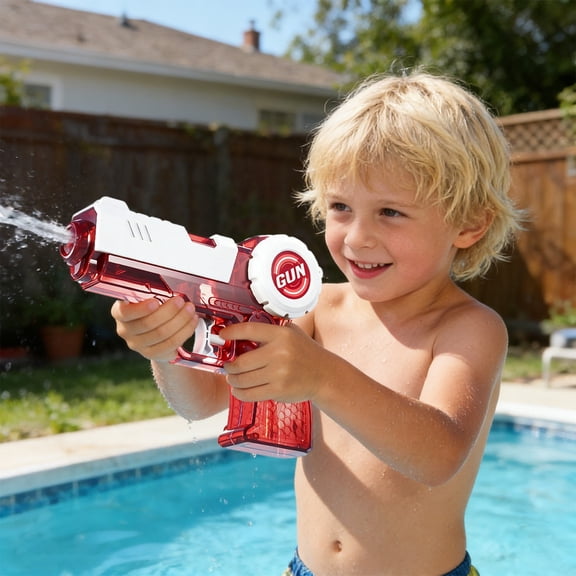 Kids Press Jump Water Gun Toy Large Capacity Summer Beach Water Fight Toy Outdoor Water Play Toy for Boys Girls Outdoor Garden Backyard Fun,Red