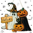 thumbnail image 5 of IGEED Halloween Decorations Door Hanging Sign,Pumpkin Ghost Skeleton Wreath Halloween Wooden Welcome Door Sign for Halloween Party Supplies Home Haunted House Decor, 5 of 6