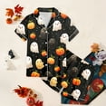 thumbnail image 4 of CAUYDY Girls Halloween Pajama Sets 2 Piece Button Down Short Sleeve Lapel Neck Tops Shorts Pumpkin Graphic Set for Teen(Black,8-9 Y), 4 of 5