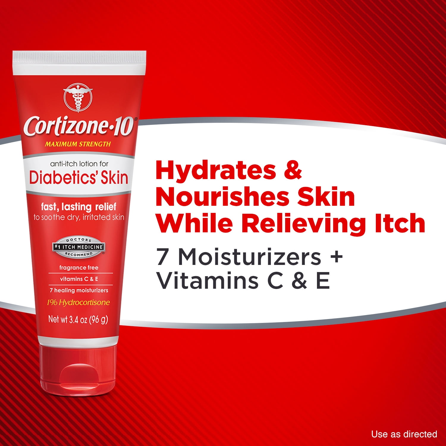 Cortizone-10 Max Strength Anti-Itch Lotion for Diabetics' Skin with 1% Hydrocortisone, 3.4 oz.