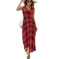 thumbnail image 2 of Buffalo Plaid Red Black Dress Fashion Boho Beach Long Dresses Female Party Printed Maxi Dress, 2 of 9