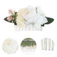 thumbnail image 3 of Unique Bargains 1 Pc Women's Durable Simulated Flowers Side Comb for Parties White Polyester Fabric Iron, 3 of 4