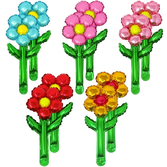 Wrapables Aluminum Foil Flower Balloons for Mother's Day, Valentine's Day, Easter, Birthday Parties (Set of 10)