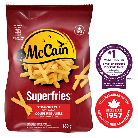 McCain® Superfries® Straight Cut Fries, Made in Canada from domestic and imported ingredients, 650g