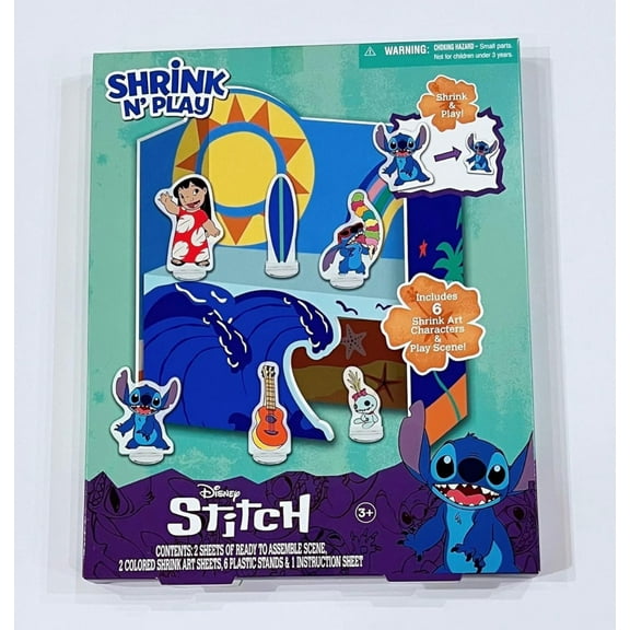 Shrink and Play Stitch Activity Set Play for 3 . Includes 2 sheets of Ready to assemble science, 2 colored shrink art sheets and 6 plastic stand.Gift for Christmas, birthday