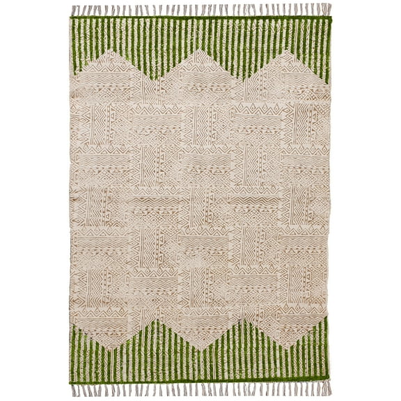 Casavani Hand Block Printed Green Cotton Dhurrie Hallway & Stair Runner Rug Farmhouse Runner Rug 4x12 feet