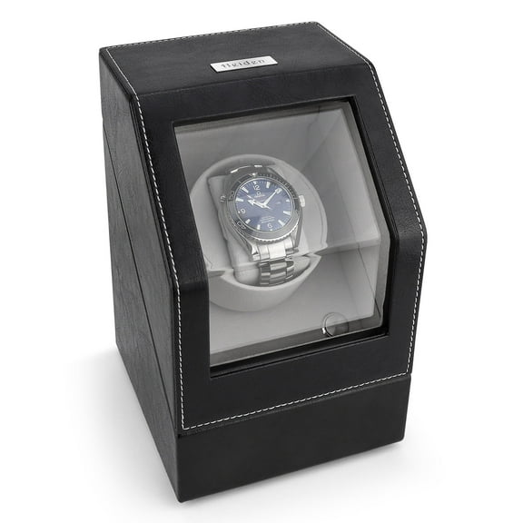 Battery Powered Single Watch Winder - Black Leather
