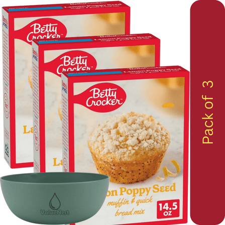 Betty Crocker Lemon Poppy Seed Muffin & Quick Bread Mix, 3 Pack with Bowl by Value Nest