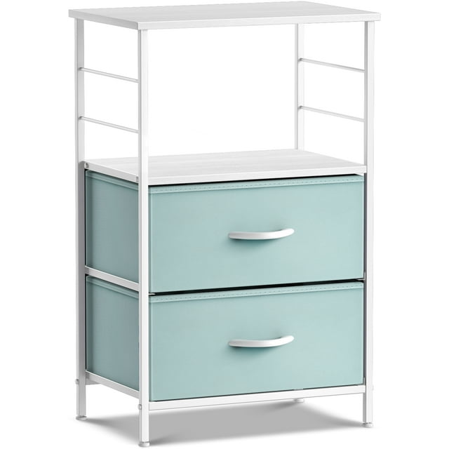 Sorbus Table de Chevet Commode de Rangement à 2 Tiroirs - Meubles de Chambre pour Enfants, Ados Garçons et Filles, Table d'Appoint de Bout, Coffre, Résidence Universitaire, Cadre en Acier, Tablette et Dessus en Bois, Bacs en Tissu (Aqua)