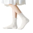 thumbnail image 5 of Fancifize Women Ribbed Mid Socks Casual Soft Stretch Solid Color Lettuce Edge Cute Socks for Fall Winter,White, 5 of 6