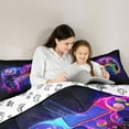 thumbnail image 5 of Homewish 3D Gamepad Player Twin Bedding Sets 7-Piece for Boy, Futuristic Glitter Stripes Bedding Comforter Set, Video Game Lover Reversible Sheet Sets, Ultra Soft Bedroom Decor, 5 of 8