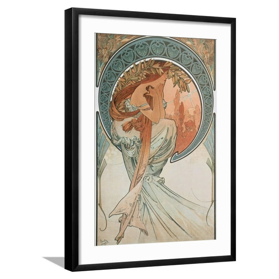 Art.com The Arts: Poetry, 1898 Giclee Print by Alphonse Mucha, Black Frame Wall Art, 21" x 29"