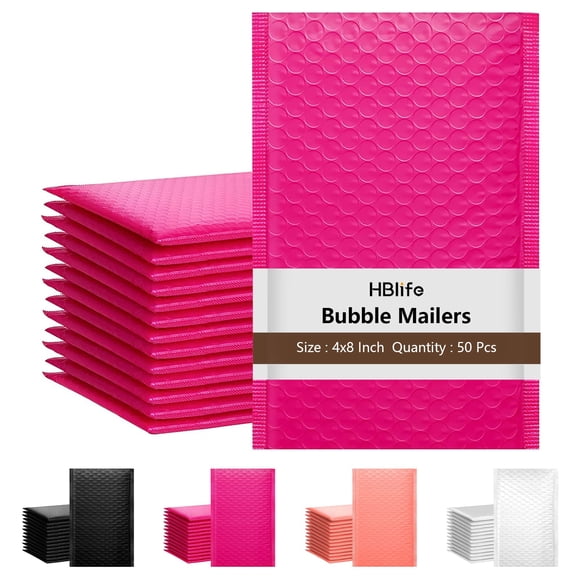 Bubble Mailers HBlife, 50 unidades, 10 x 20 cm, autoadhesivas, color rosa intenso