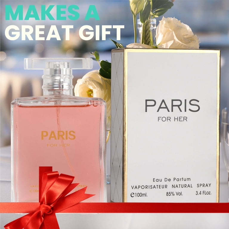 NovoGlow Paris For Her Eau de Parfum Spray, 3.4 Oz Full Size, Women's Fragrance with Suede Pouch, Ideal Gift