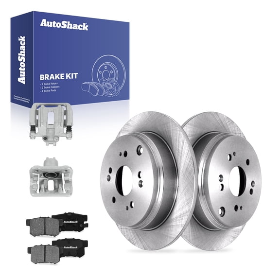 AutoShack Rear Solid Brake Rotors   Premium Ceramic Pads   Calipers 8-PC Brake Kit Replacement for 2007-2016 Honda CR-V 2013-2018 Acura RDX 11.99" (304.6 mm)