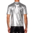 thumbnail image 3 of Camiseta metálica de hombre INSPIRE CHIC, cuello redondo, mangas cortas, brillante, para fiesta y discoteca, talla XL, gris, 3 of 7