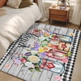thumbnail image 5 of Spring Flowers Area Rug 4'x6', Farmhouse Black Plaid Wood Grain Washable Non-Slip Rugs, Low Pile Large Carpet for Living Room Bedroom Dining Room Kitchen Office Indoor Mat, 5 of 9