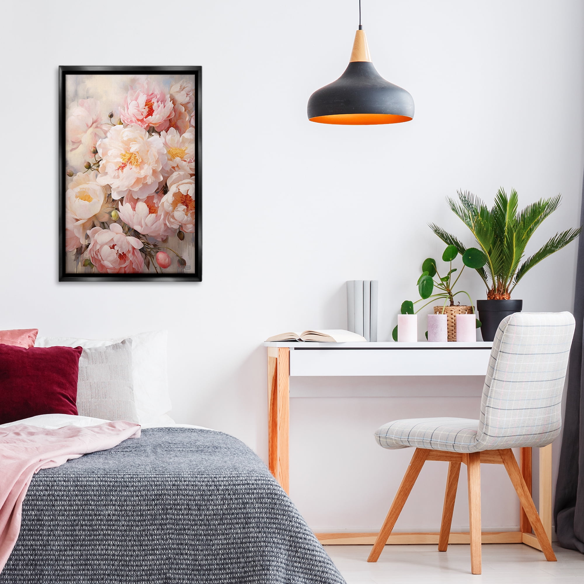 Stupell Industries Pink Peonies Collage Botanical & Floral Painting Black Floater Framed Art Print Wall Art, 21 x 31