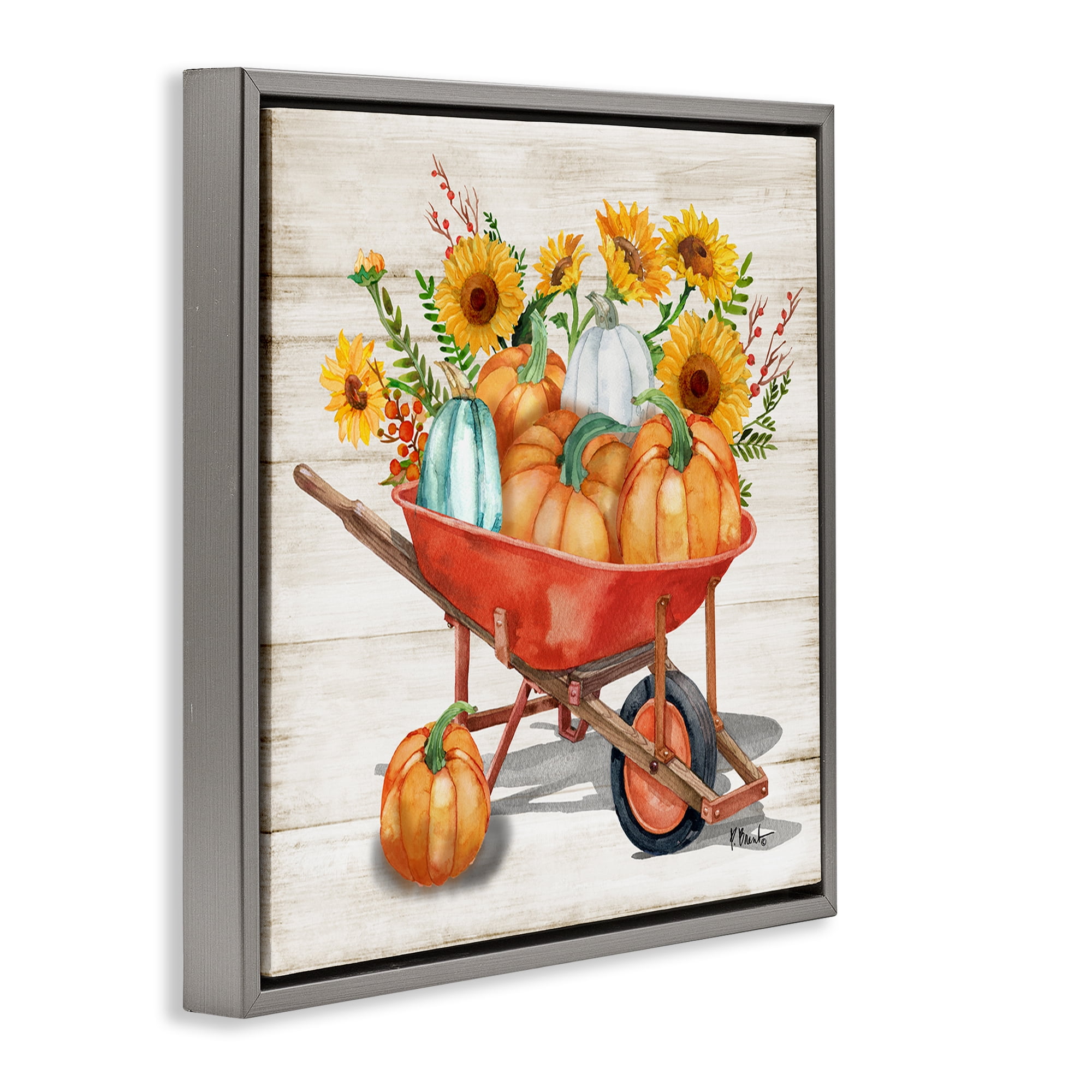 Stupell Industries Rustic Harvest Wagon Botanical & Floral Painting Gray Floater Framed Canvas Art Prints Wall Art, 18 x 18
