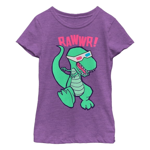 Girl's Lost Gods 3D Glasses on Dinosaur  Graphic Tee Purple Berry X Large