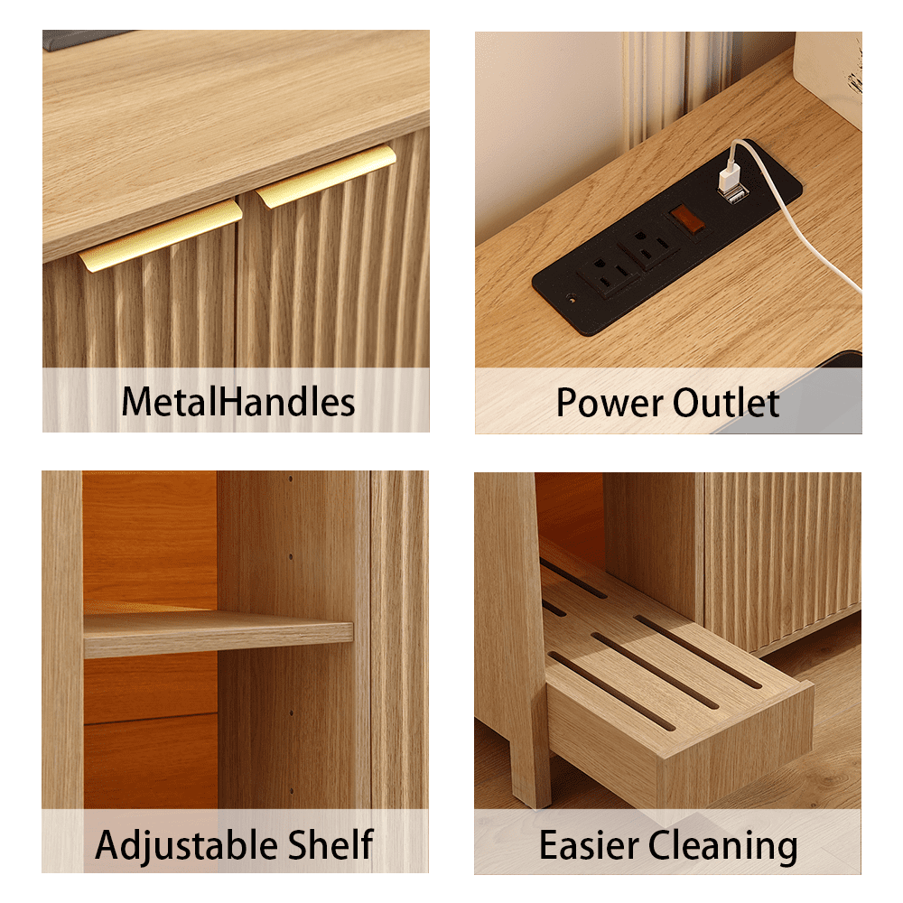 Large Wooden Cat Litter Enclosure, Suitable for Self-Cleaning Litter Boxes, Dog-Proof Adjustable Shelf, Power Socket & Wooden Cat House, Natural
