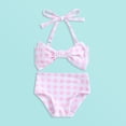 thumbnail image 2 of Rggeeun Kids Girls Swim Wear Sleeveless Two Piece Plaid Printing With Front Bow Tie Adjustable Bikini For Kids Youth Teen Summer Beach Pool Party,Light Pink,2Y, 2 of 3