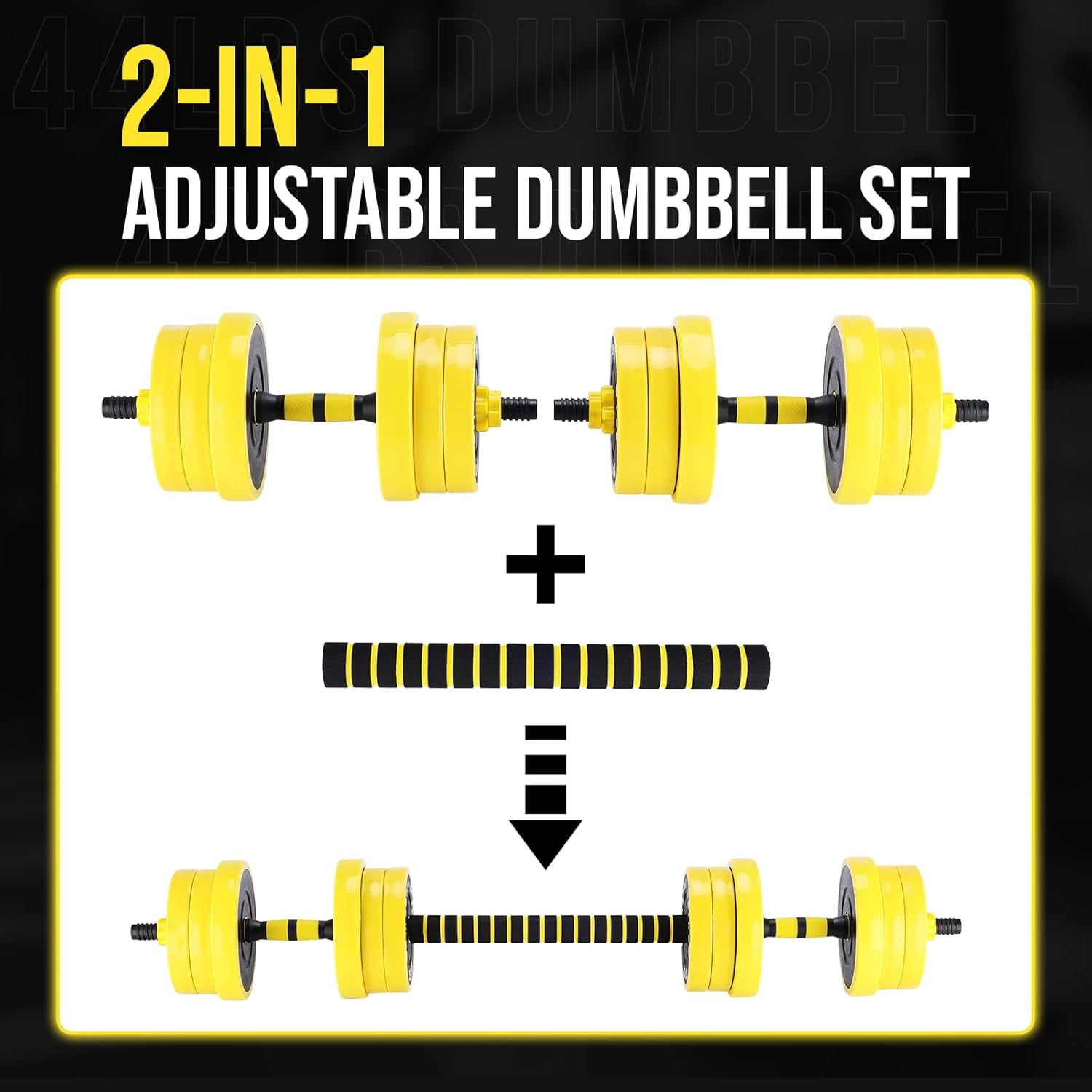 2-In-1 Adjustable Dumbbell Set, 44 Lb Dumbbell Weights Used As Dumbbell and Barbell Set With Pe Coating and Comfortable Handle for Home Gym
