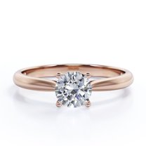 JeenMata Prong Set 1 Carat Round Cut Moissanite Solitaire Fashion Ring In 18K Rose Gold Plating Over Silver