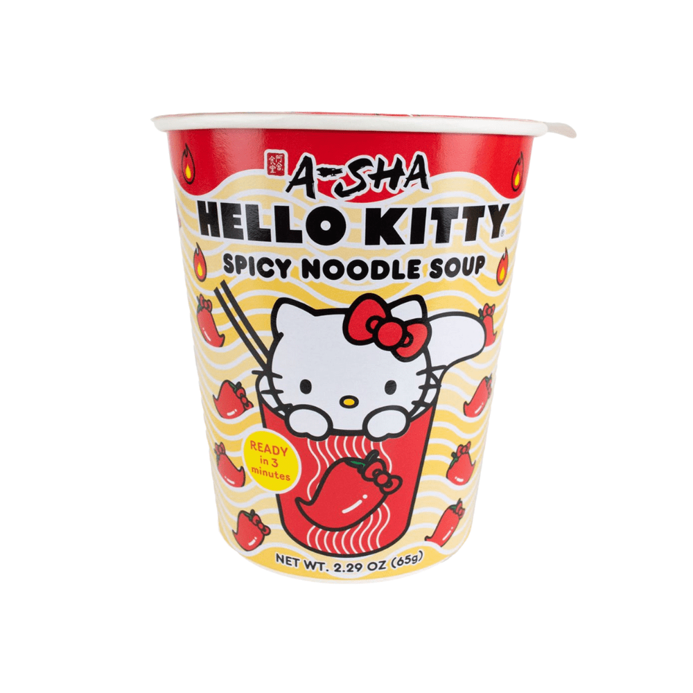 A-SHA Hello Kitty Instant Ramen Noodle Cup, 6 Pack Vegan Spicy Flavor, Premium Microwaveable Ramen Soup Mix